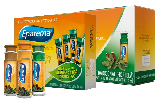 Embalagens dos produtos de Eparema em flaconetes.
